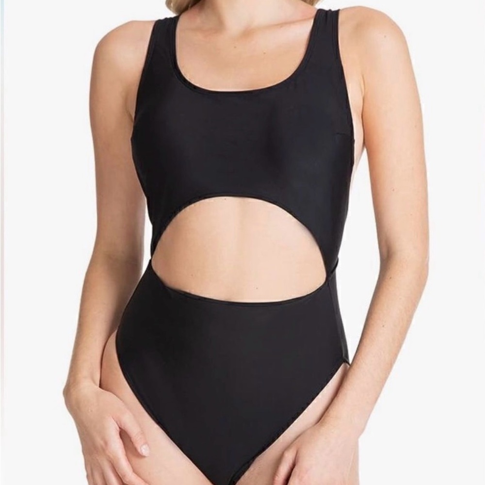 Rachel Roy Black Cutout One-Piece Swimsuit